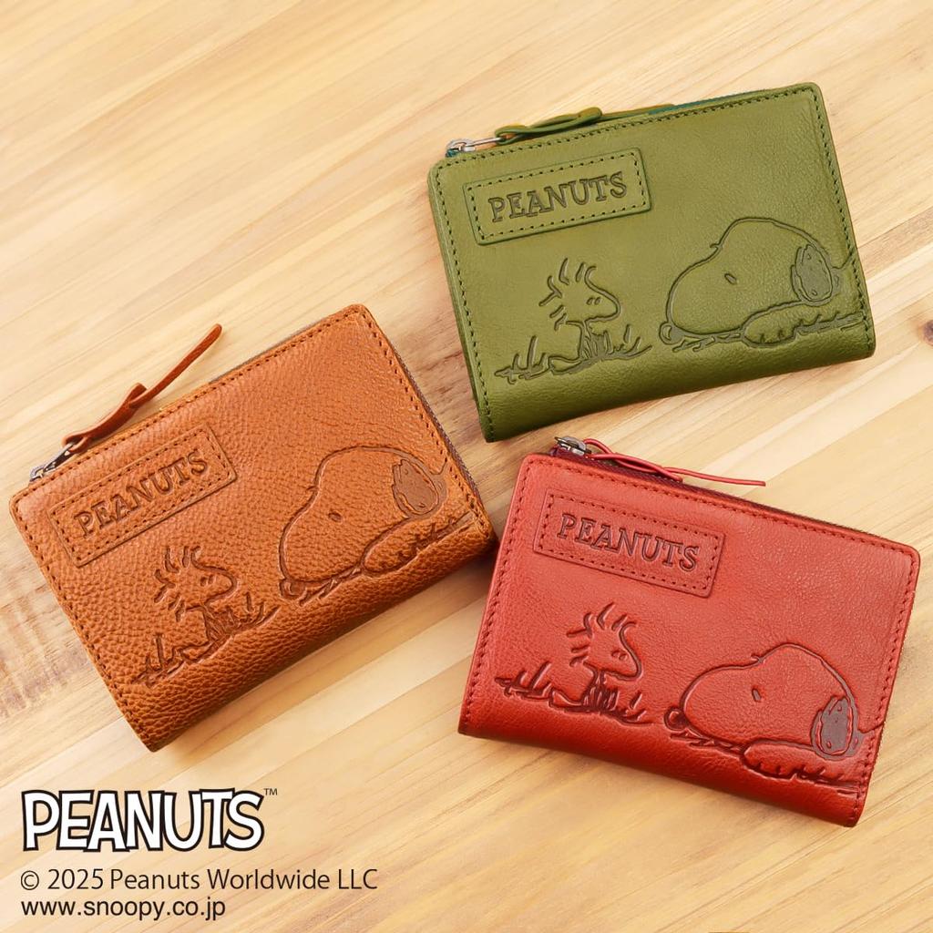 Peanuts Women's Folding Wallet with Snoopy Characters, Cute and Stylish, Genuine Leather [73055] (Camel)