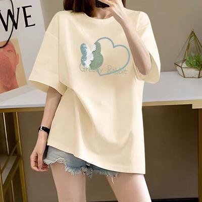 Large Version Women's Cotton Short-sleeved T-shirt Women's Large Size Women's Clothing Summer New 2025 Loose Top Tide