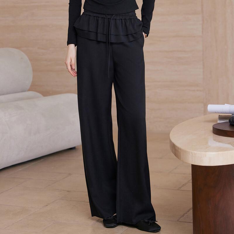 Bailuyu Ruffled Faux Two-Piece High-Waist Casual Pants
