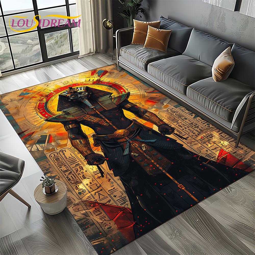 2025 Ancient Egypt Death Anubis Pharaoh Horus Mythology Carpet Rug for Living Room Bedroom Home Sofa,Area Rug Non-slip Floor Mat