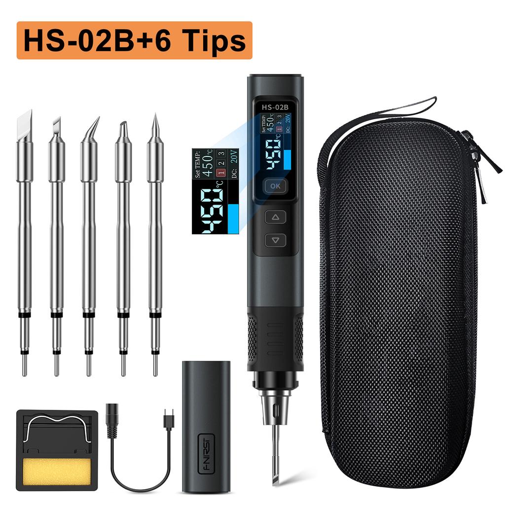 FNIRSI HS-02 Smart Electric Soldering Iron 100-450℃ Temp Adjustable PD 100W Portable Welding Rework Station Solding Irons Kit
