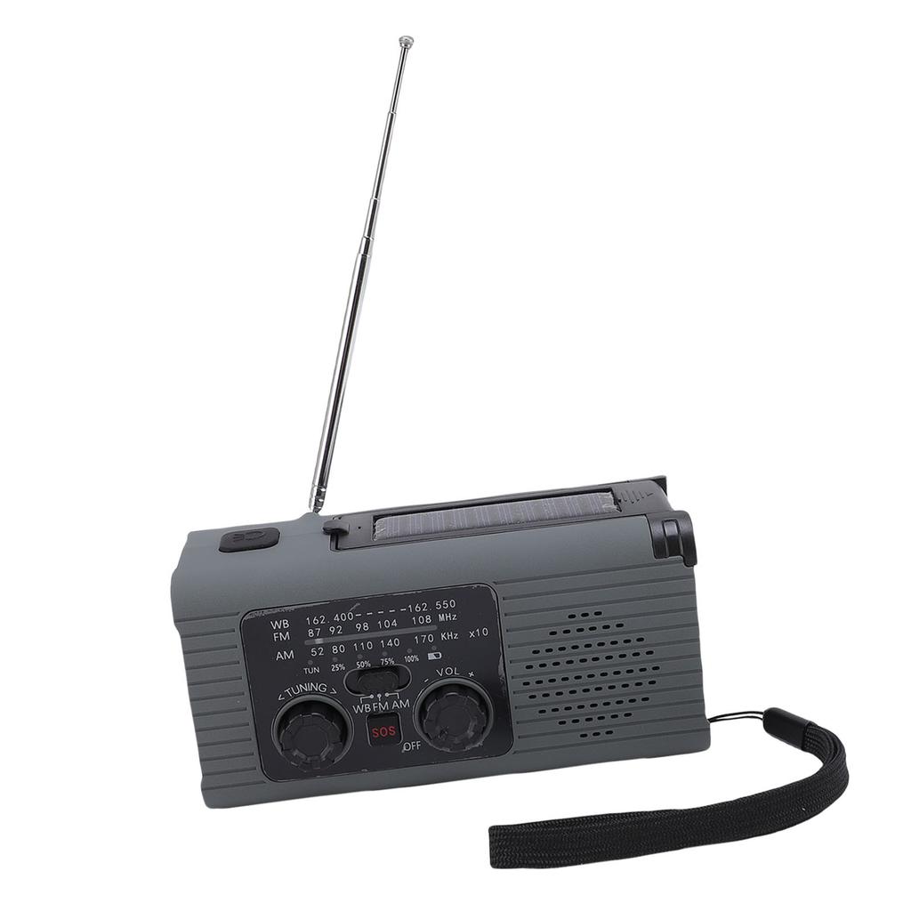 Solar Crank Radio Emergency LED Flashlight Cell Phone Charger 2000mAh Portable Rechargeable AM FM NO
