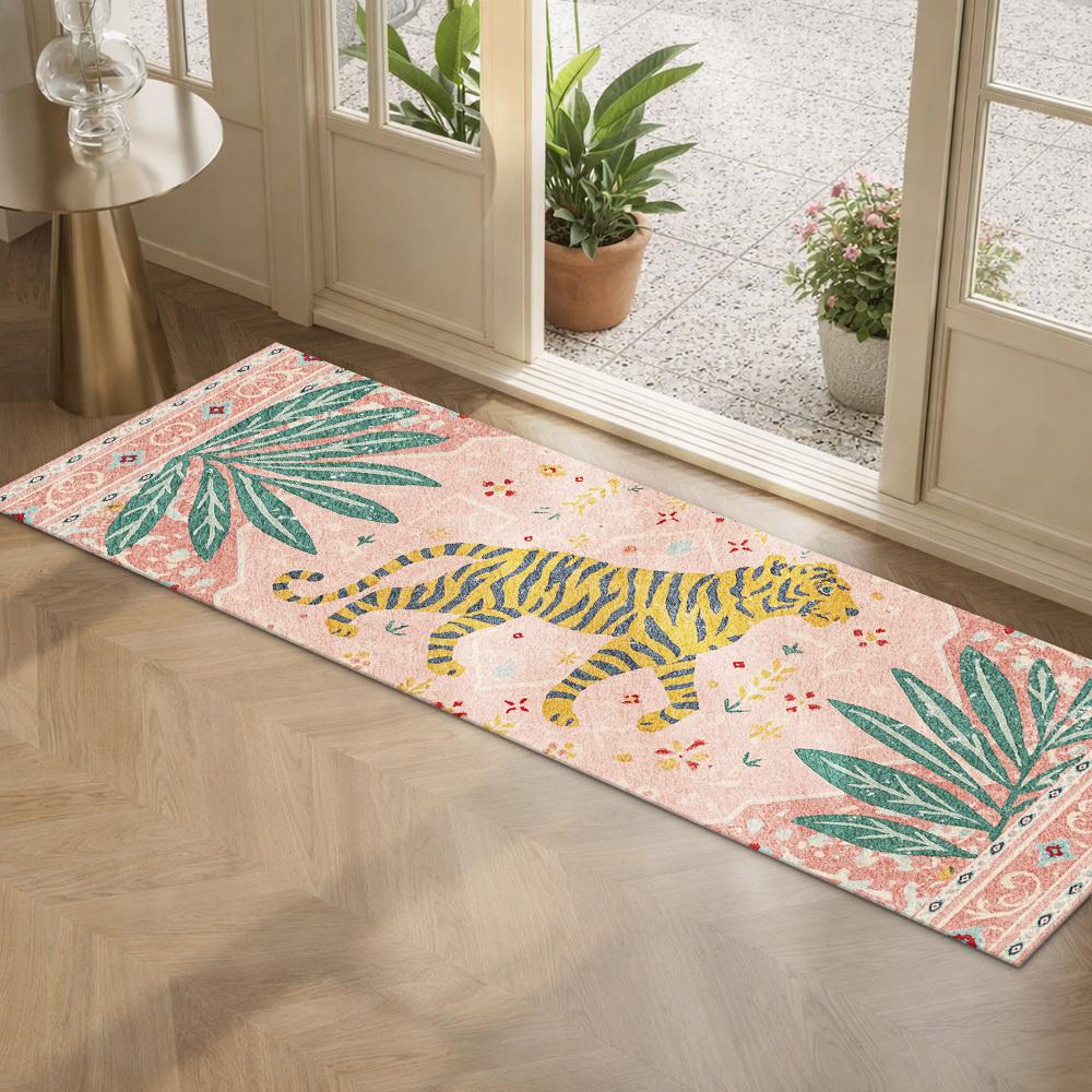 Cottage Style Square Floral Panel Floor Runner Mat  Soft Pastel Antique Flower Art Decor Rug for Indoor Home Corridor