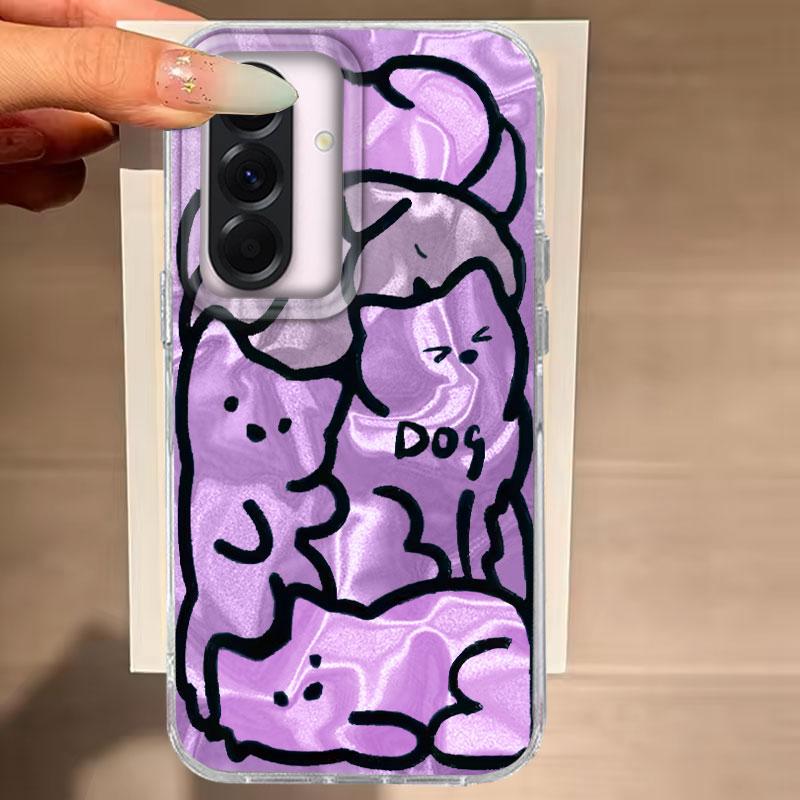 For Samsung Galaxy A56 A36 A16 A25 A35 A53 A26 S25 S24 S23 S22 Plus Ultra FE Phone Cover Cute Purple Cat For Samsung A55 TPU Bag