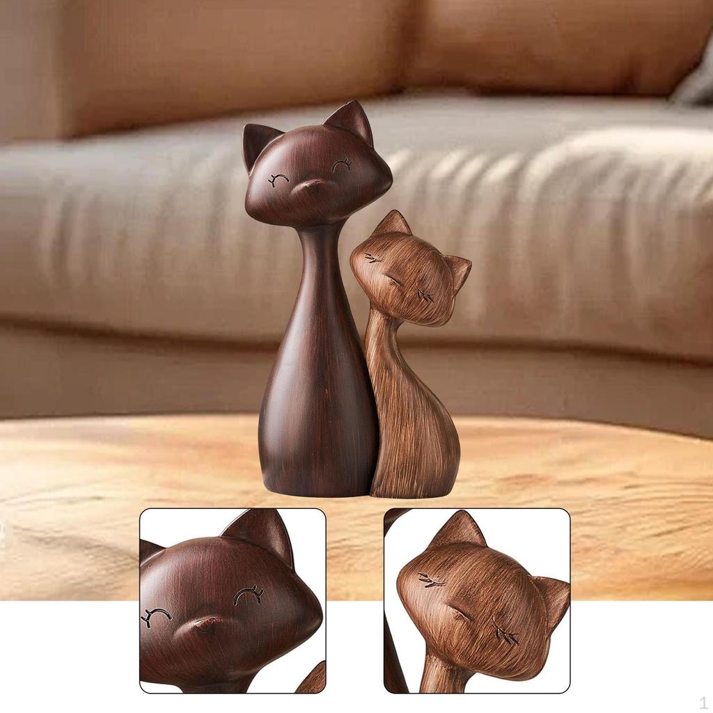 2x Cat Statue Tabletop Ornament Decorative Birthday Gift Artwork Couple Lover Art for Hallway