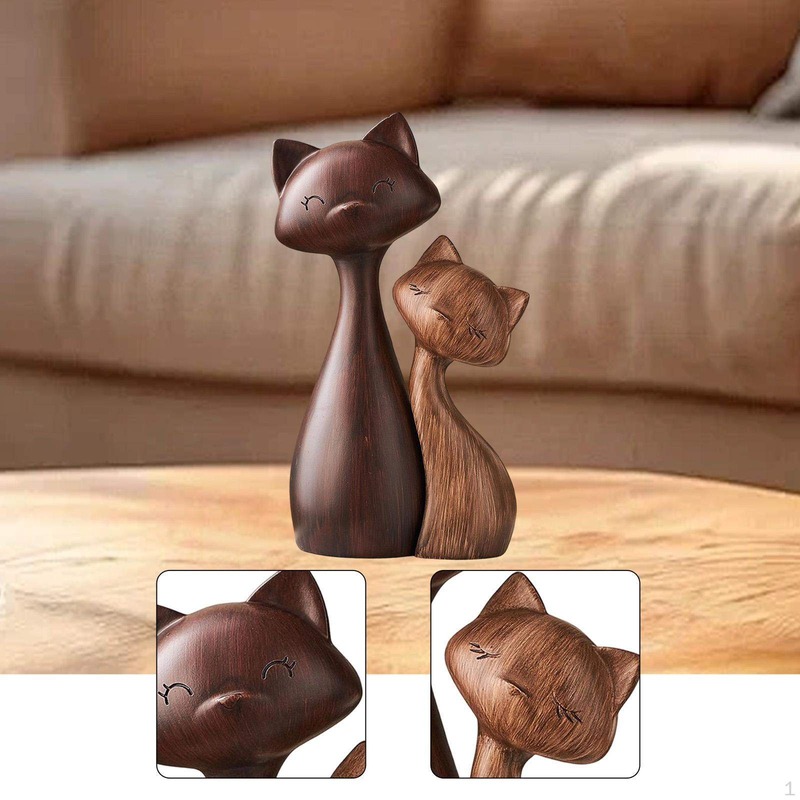 

2x Статуэтка кошки Настольное украшение Декоративный подарок на день рождения Произведение искусства Пара Влюбленный Искусство для прихожей