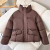 Winter down cotton jacket women's warm cotton jacket 2025 new fashion casual solid color stand-up collar cropped top