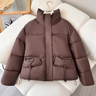 Winter Daunen Baumwolljacke Damen Warme Baumwolljacke 2025 Neue Mode Lässig Einfarbig Stehkragen Cropped Top