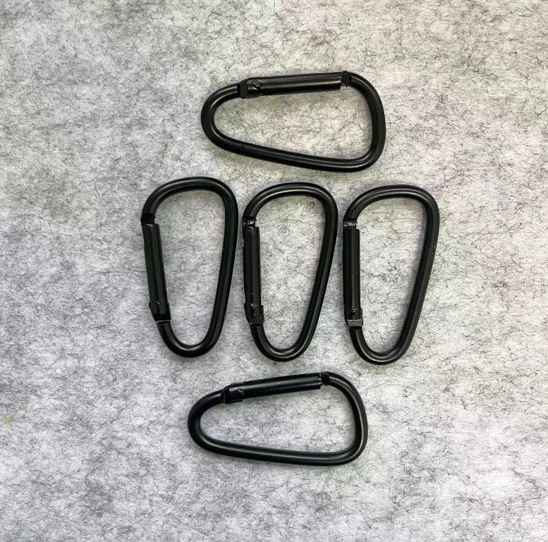 10pcs Black Aluminum Carabiner D-Ring Key Chain Clip Camping Keyring Snap Hook Outdoor Travel Kit Camping Equipment