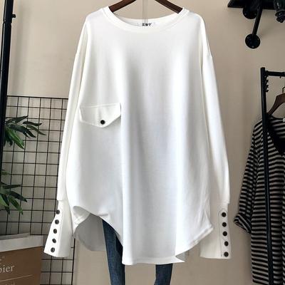 Unregelmäßige mittellange Tops für Damen, große Größe, lockeres Langarm-T-Shirt