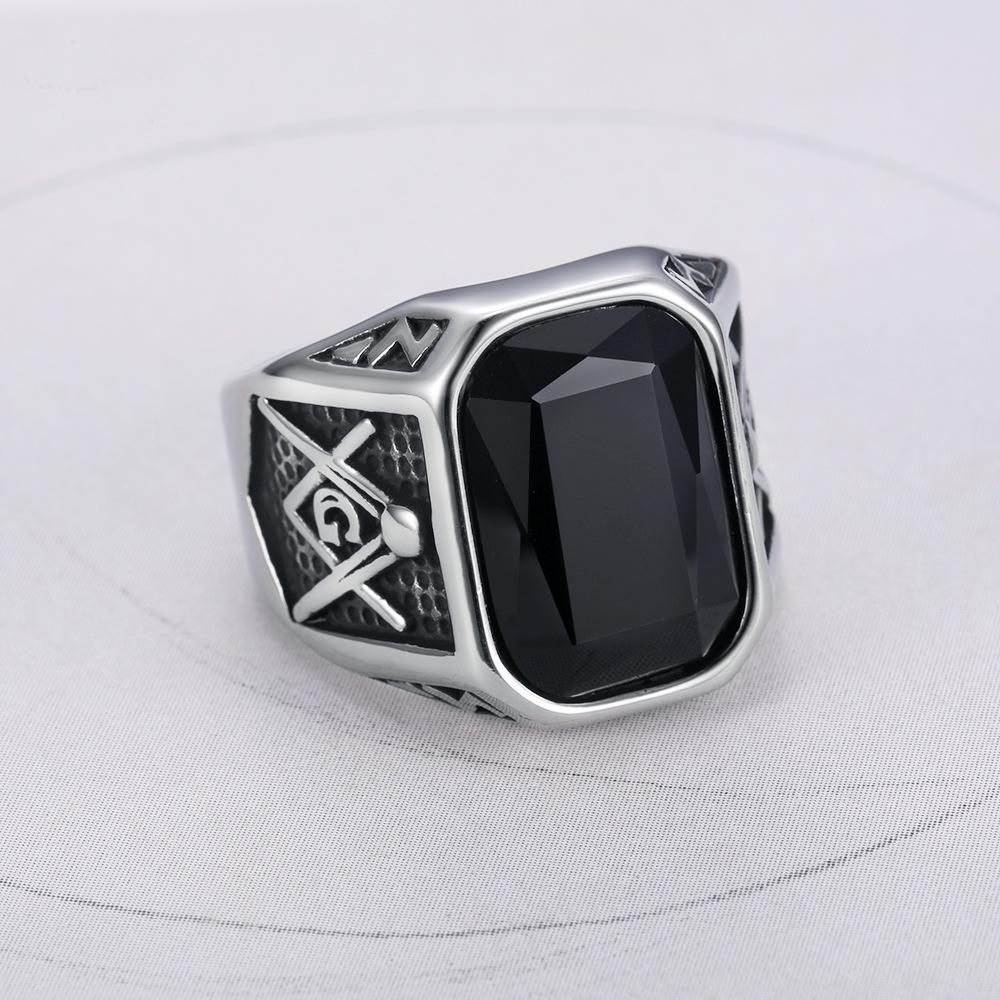 Punk Masonic Rings Big Stone for Men Sliver Color Stainless Steel Vintage AG Freemason Classic Jewelry Gifts Dropshipping