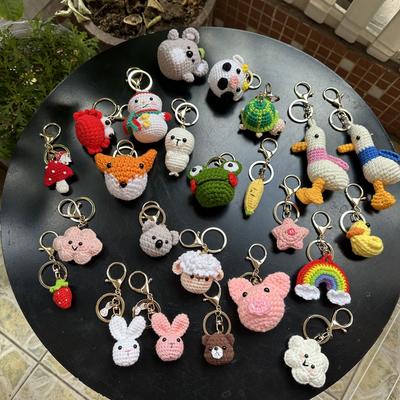 Handmade Wool Crocheted Cartoon Sunny Day Doll Dog Pig Sheep Chicken Fox Rabbit Animal Diy Doll Head Key Chain Bag Decoration