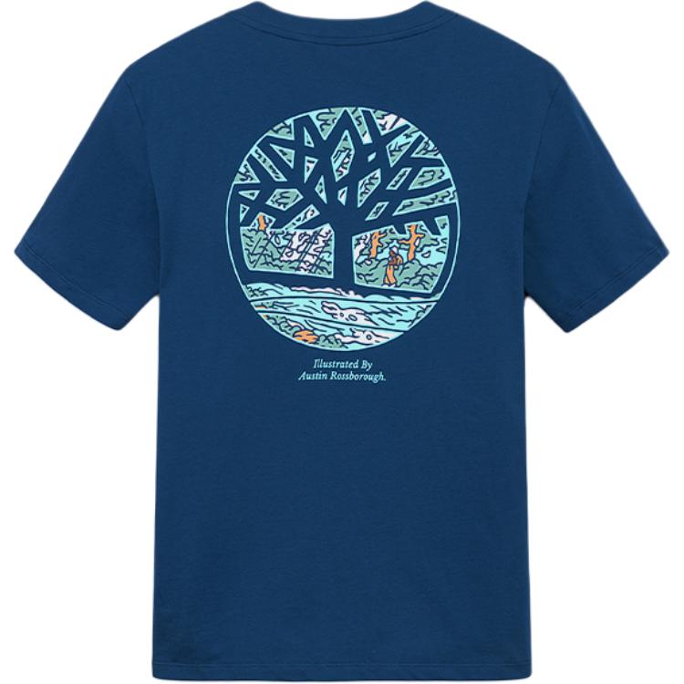 Timberland Breathable Comfortable Printed Short Sleeve Nautical Round Neck T-Shirt Unisex Tops Deep-Indigo A6A4K-288