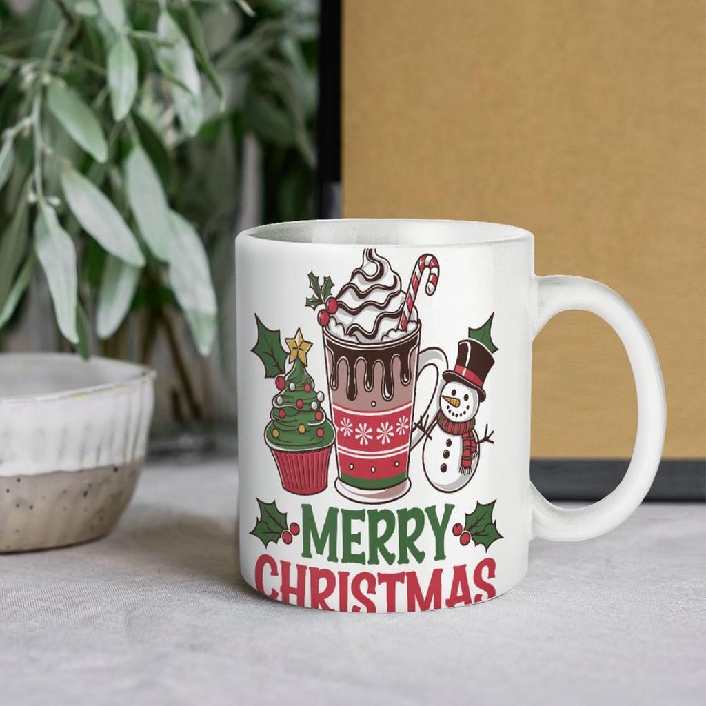 1pc 11oz blank ceramic coffee mug, double-sided printed cup, smooth edge finish, sturdy build, clean classic style, great household mug