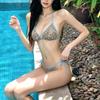 Sexy Printed Sleeveless Split Swimsuit Women's Neck Triangle Bikini Pure Desire