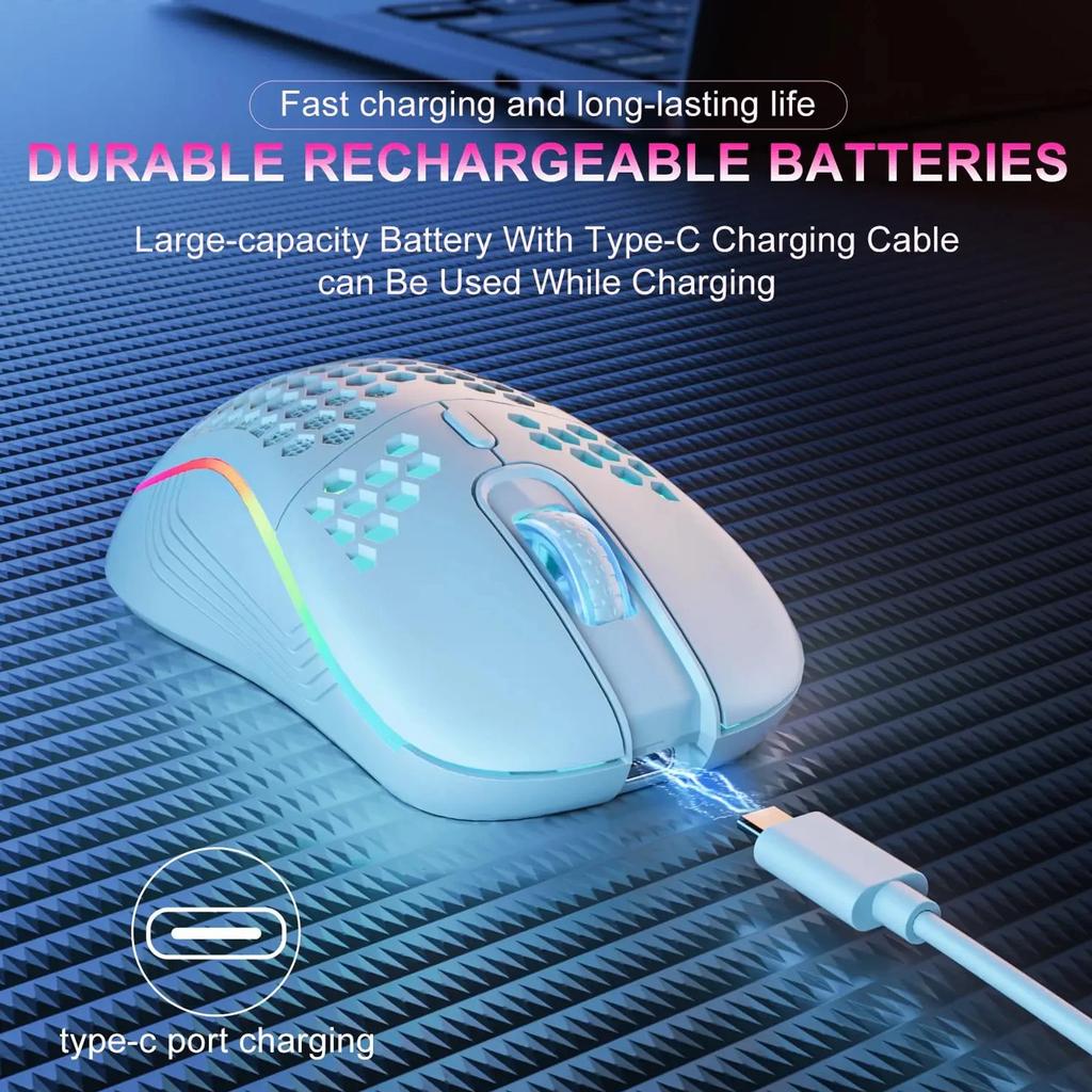 Wireless Gaming Mouse Honeycomb 2.4G USB Cordless Mouse RGB Rechargeable PC Game Mice With LED Lights