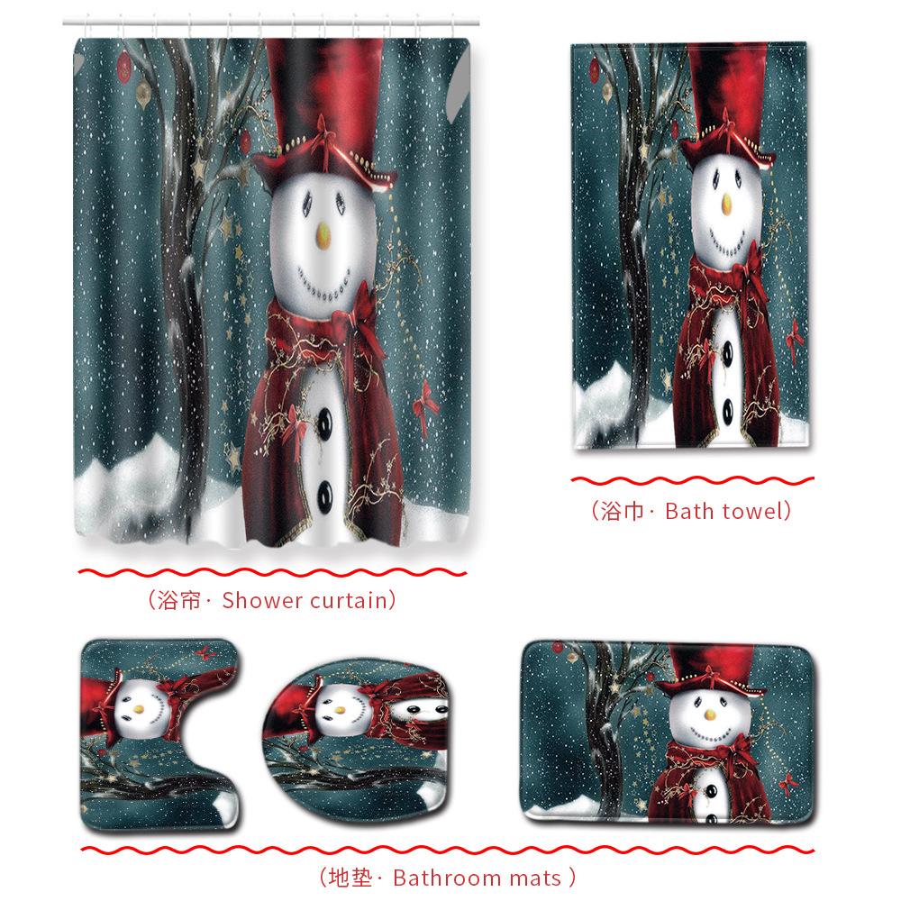 Christmas Bathroom Shower Curtain Bath Towel Floor Mat Five-Piece Set Bathroom Toilet Carpet Shower Foot Mat