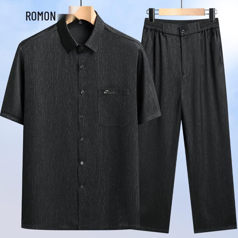 

Men s Ice Silk Short Sleeve Shirt & Pants Set M