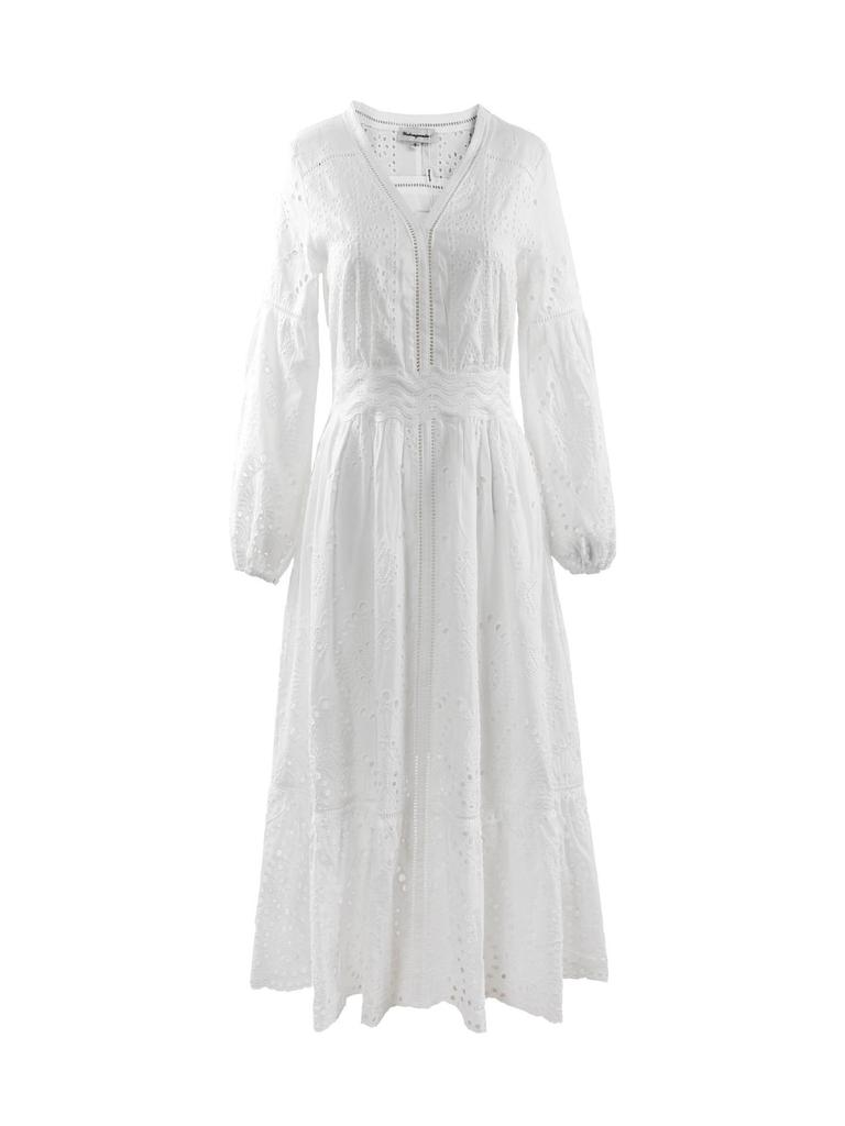 Spring/Summer 2025 Women's White Pure Cotton V-neck A-line Long Dress - F2075