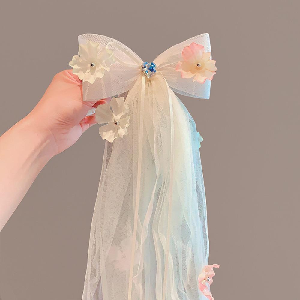 Wedding Tulle Wreath Flower Girls Princess Headwear New Bow Garland Veils  for Kids