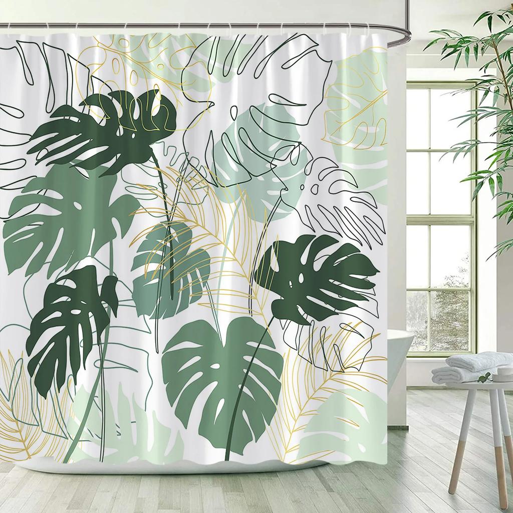 Tropical Leaves Shower Curtains Green Palm Leaf Banana Monstera Jungle Plants Hawaiian Modern Polyester Bathroom Curtain Decor