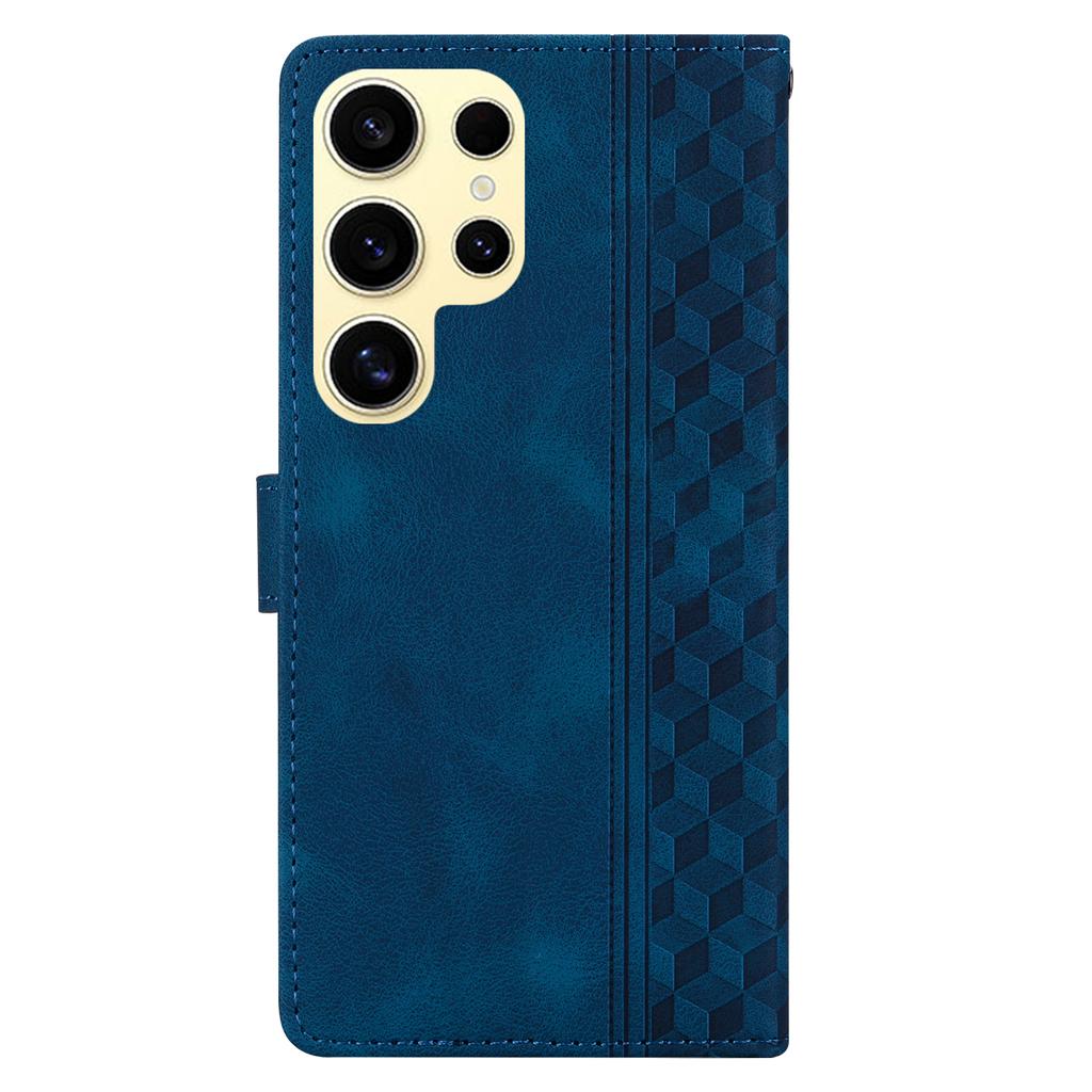 For Samsung Galaxy S25 Ultra Leather Case Imprinted Checkered Pattern Wallet Stand Flip Phone Cover