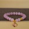 Pink Cat's Eye Stone & Pearl Round Bead Bracelet - Elegant Gift for Women & Students, Free Shipping Included.