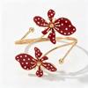 Gold Plated Cuff Bracelet Red White Polka Dot Enamel Flower Non-Irritating Jewelry for Women Daily All-Match Wear