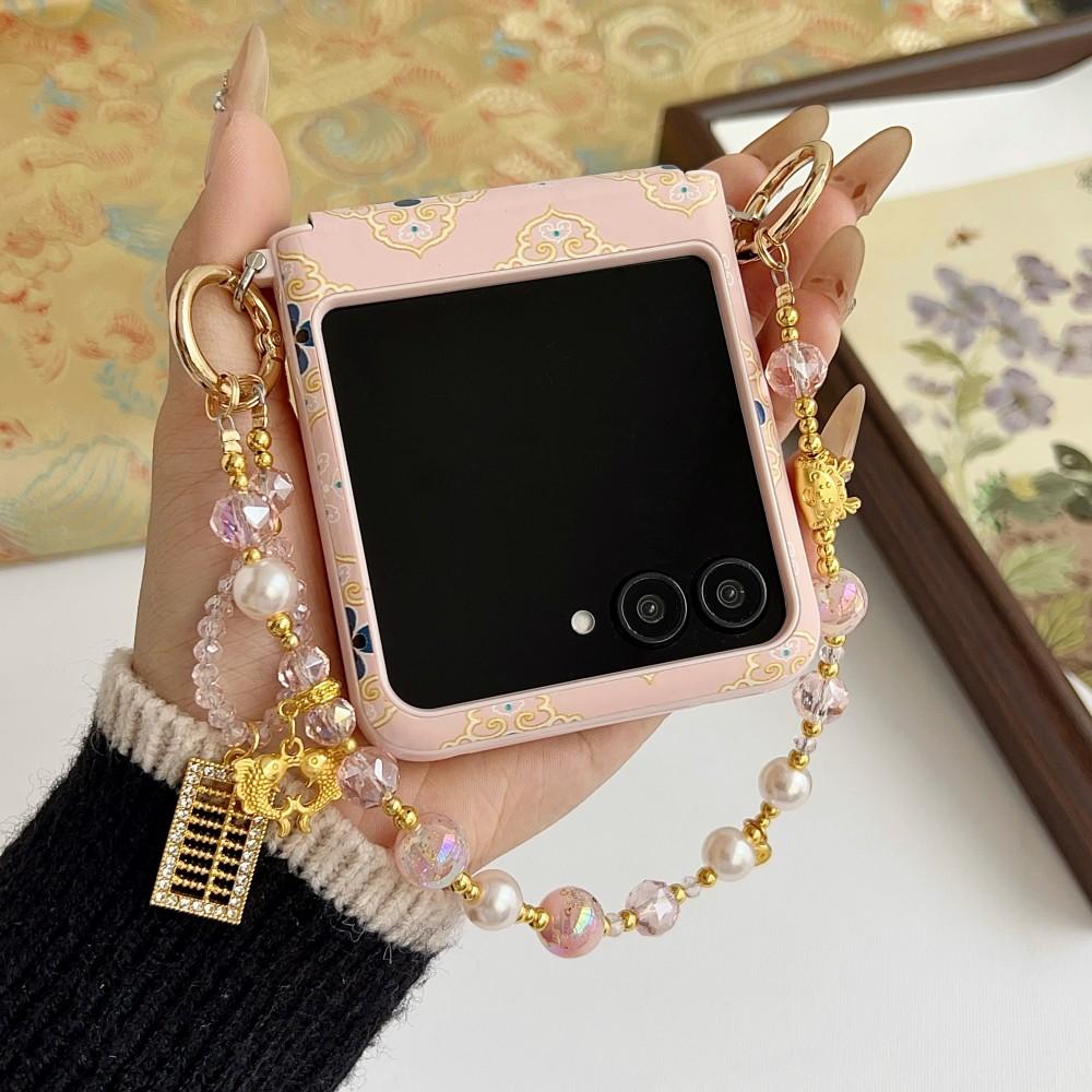 Chinesischer Stil Handyhülle Für Motorola MotoRazr 50 60 Armband PC Harte Schale Schutz-Handgelenkschlaufe Stoßfeste Rückseite