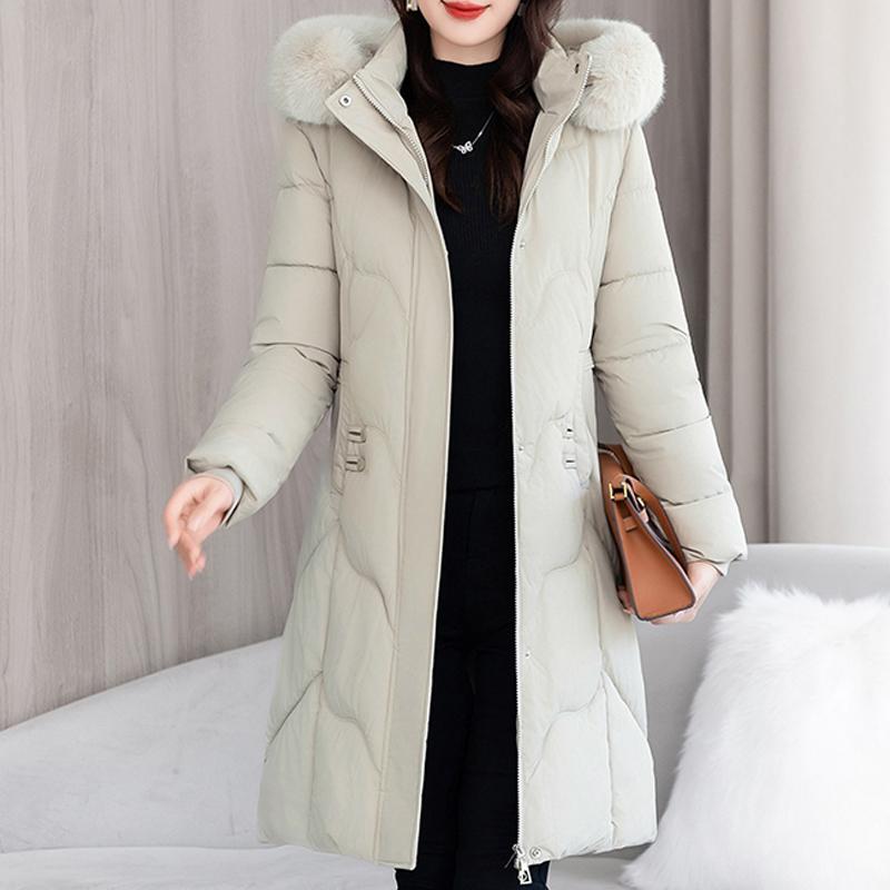 Velká velikost XL-7XL Žena středního věku Dlouhý kabát Zimní parky S kapucí Elegantní Volné Silné Teplé Dámské Bundy Zimní kabáty