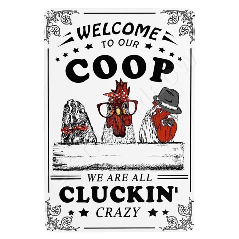The Fluffy Butt Hut Vintage Retro Metal Sign Hot Chicks Funny Wall Art Sign Welcome To Our Coop Kitchen Farmhouse Wall Decor