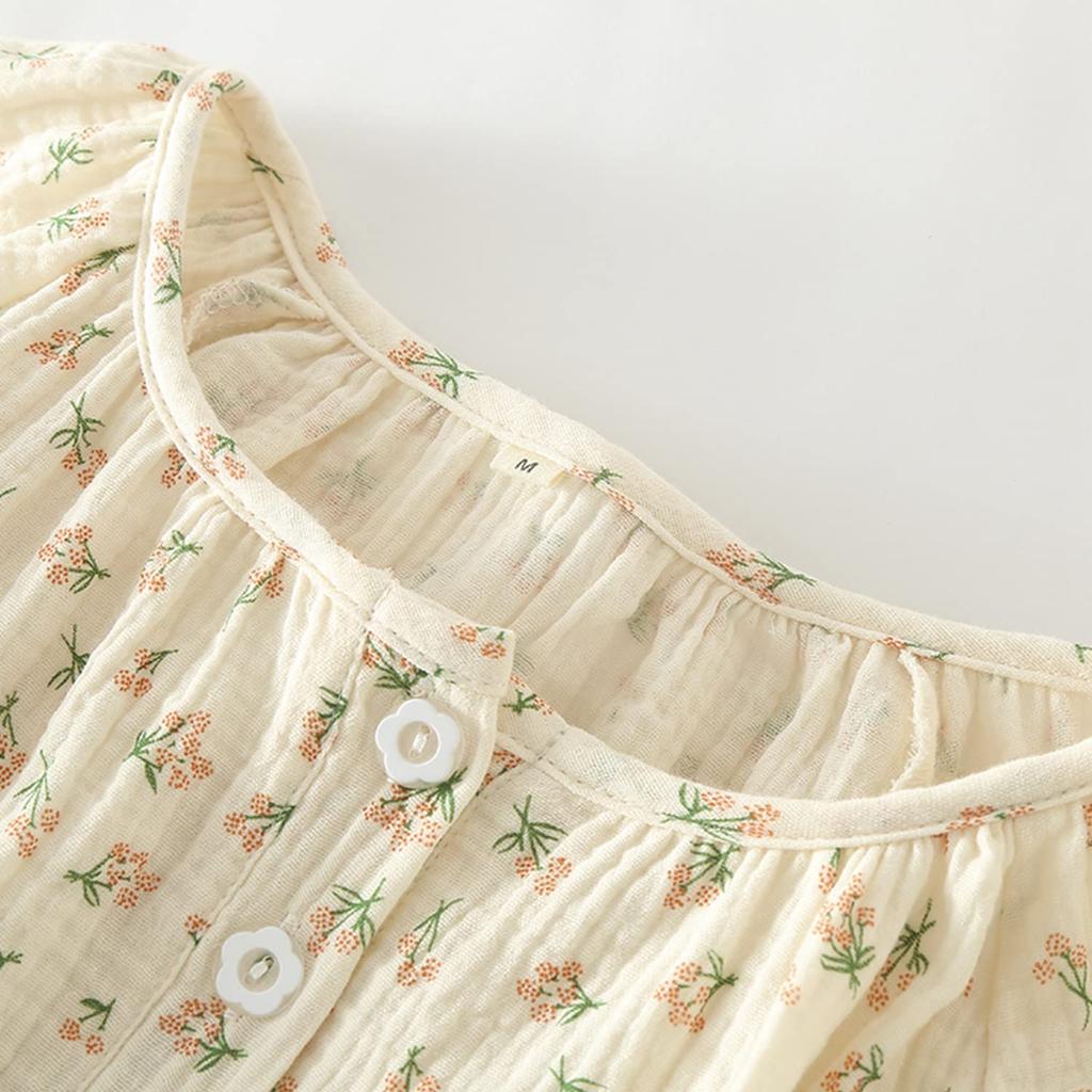 Summer Sleeve Length Floral Front Top and Bottom Gauze Pajama Japanese Day [SISOFTLY] Pajamas, 6/8 Set, Jinbei, Women's, Summer, Cotton, 7/8 Pants,