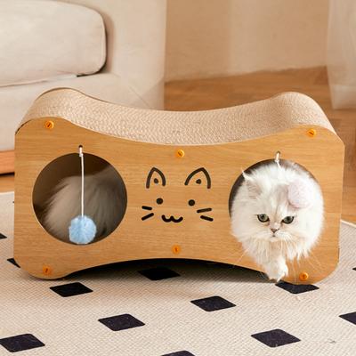 Cat Scratcher House Double Layers Corrugated Paper Scratch Cardboard Lounge Bed 2-in-1 Indoor Cats Scratching Board House with Interactive Ball