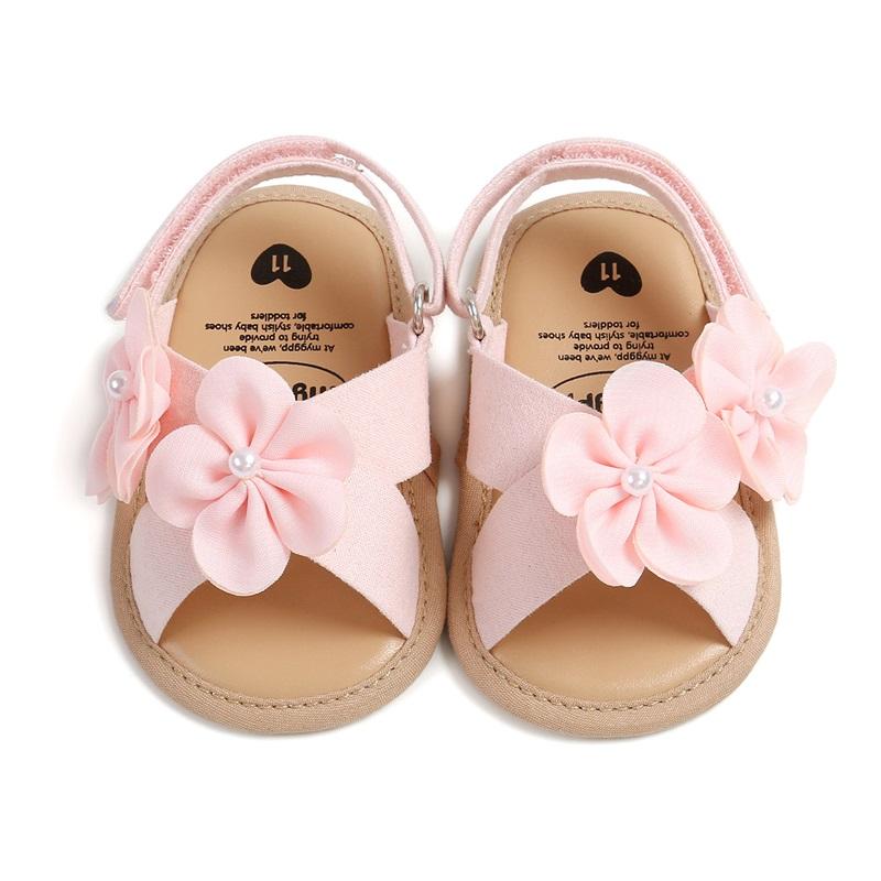 0-18M Kleinkind Baby Mädchen Sommersandalen Niedliche 3D-Blumenverzierungen Rutschfeste Flachsohlen Schuhe Säuglinge Neugeborene Erste Laufschuhe