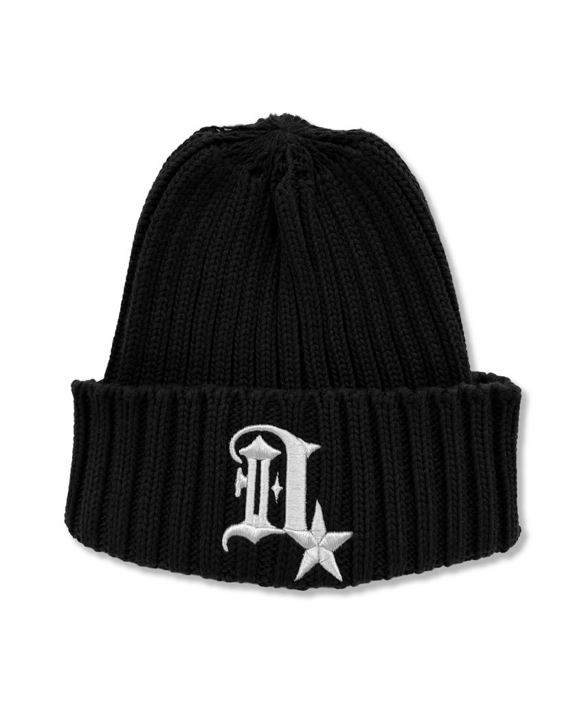 Damiswi Ribbed D Symbol Cotton Beanie_Black