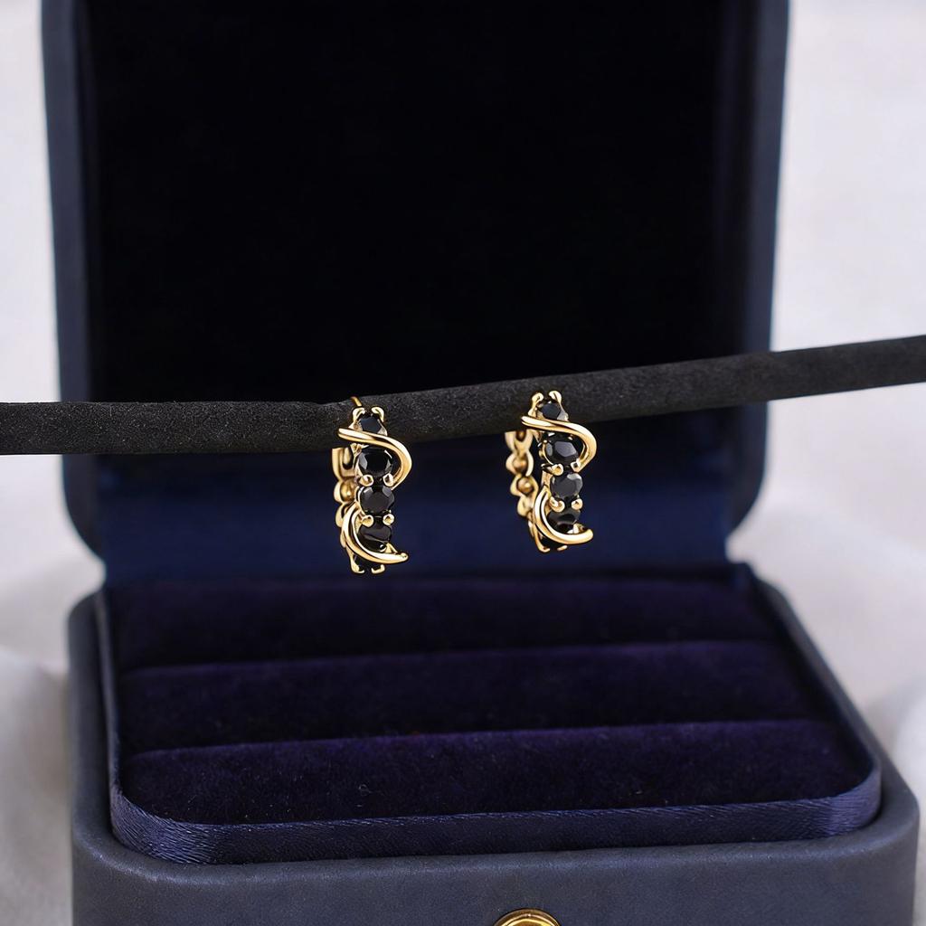 Black diamond embellishment surrounding circle earrings women's simple small light luxury geometric versatile ear buckle niche earrings tide