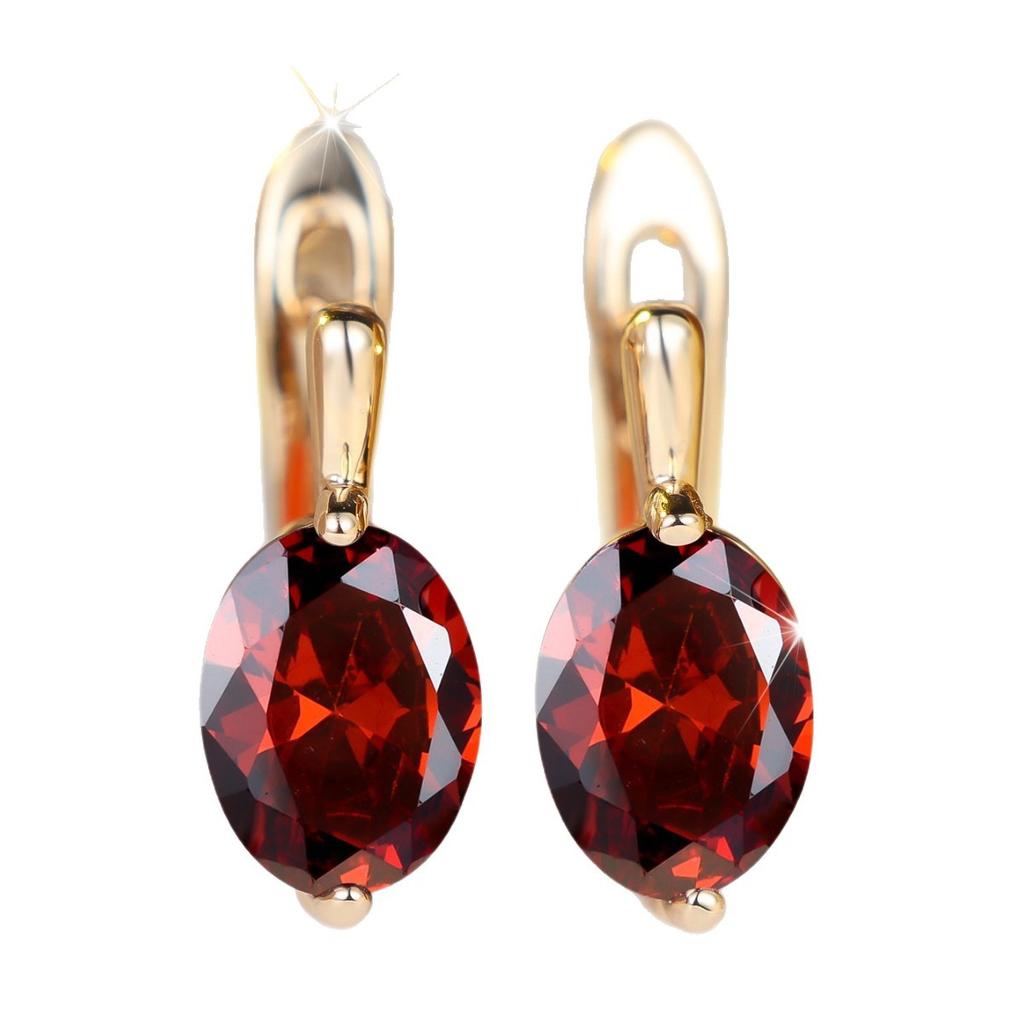 Simple oval-shaped single cubic zirconia earrings Retro-style, lightweight luxury earrings for women, featuring colorful gemstones