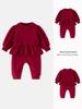 Wine Red Baby Girl Thermal Fleece Onesie: Autumn/Winter Crawling Suit Gift for 100-Day Celebration