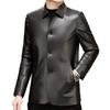 Men's Black Business Casual Leather Jacket with Down Liner for Autumn/Winter.