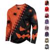 Men's Casual Long Sleeve Round Neck T-Shirt with Halloween Print for Holiday Parties
