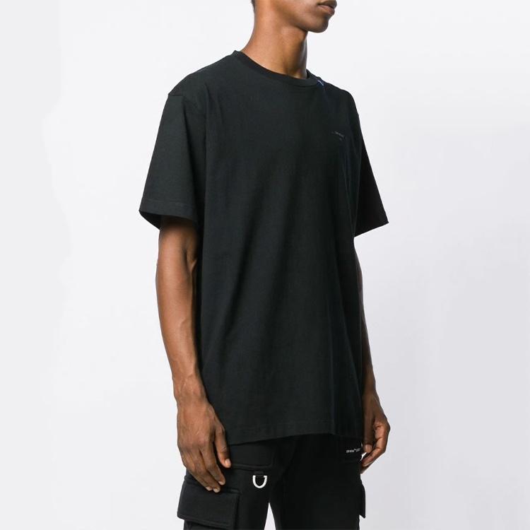 Off-White Unfinished Loose Round Neck Short Sleeve Black Men's OMAA038E191850031091