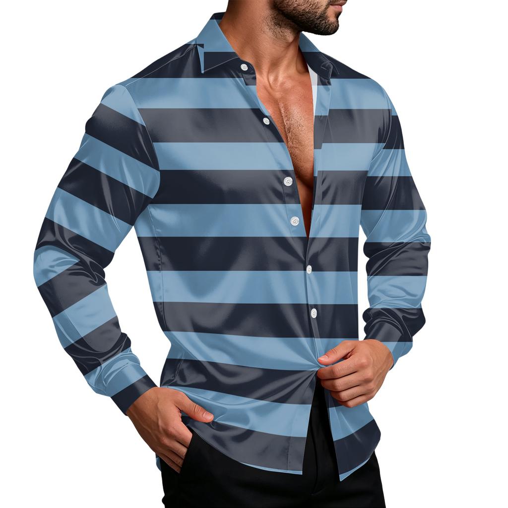Veste chemise rayée décontractée pour homme Coupe ample Respirante Col rabattu pour le printemps et l'automne