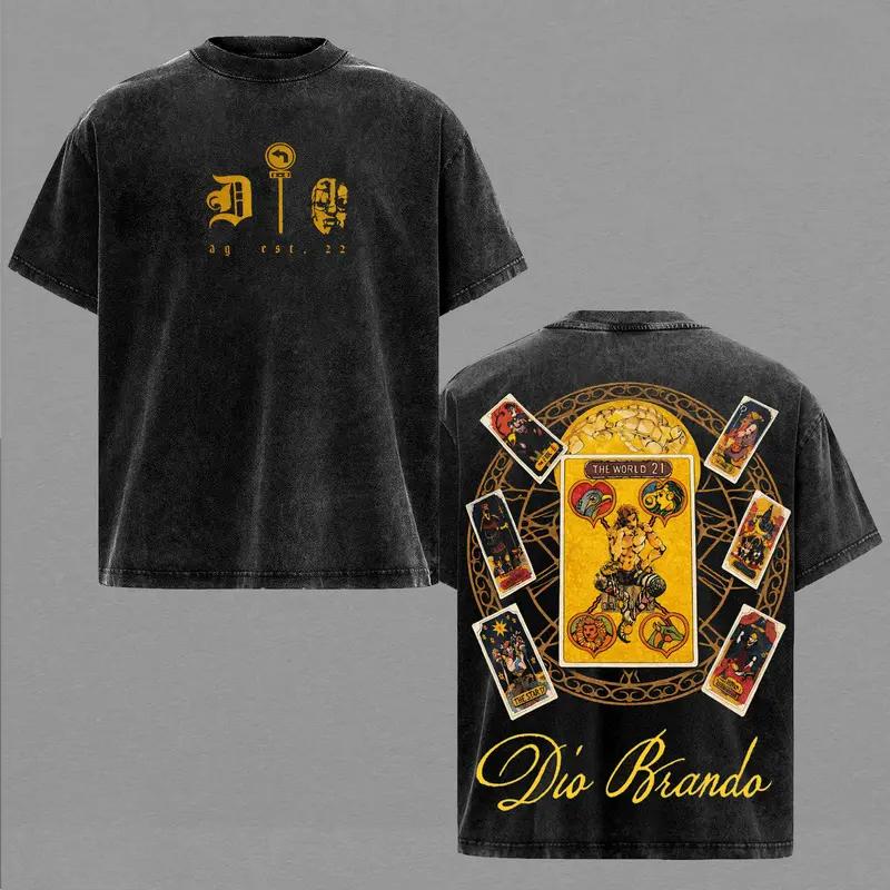 

Dio Brando Print T-shirt Anime JoJo s Bizarre Adventure Clothing Men Women Cotton Tshirts Retro Washed T Shirt Harajuku Tops XXL чорний