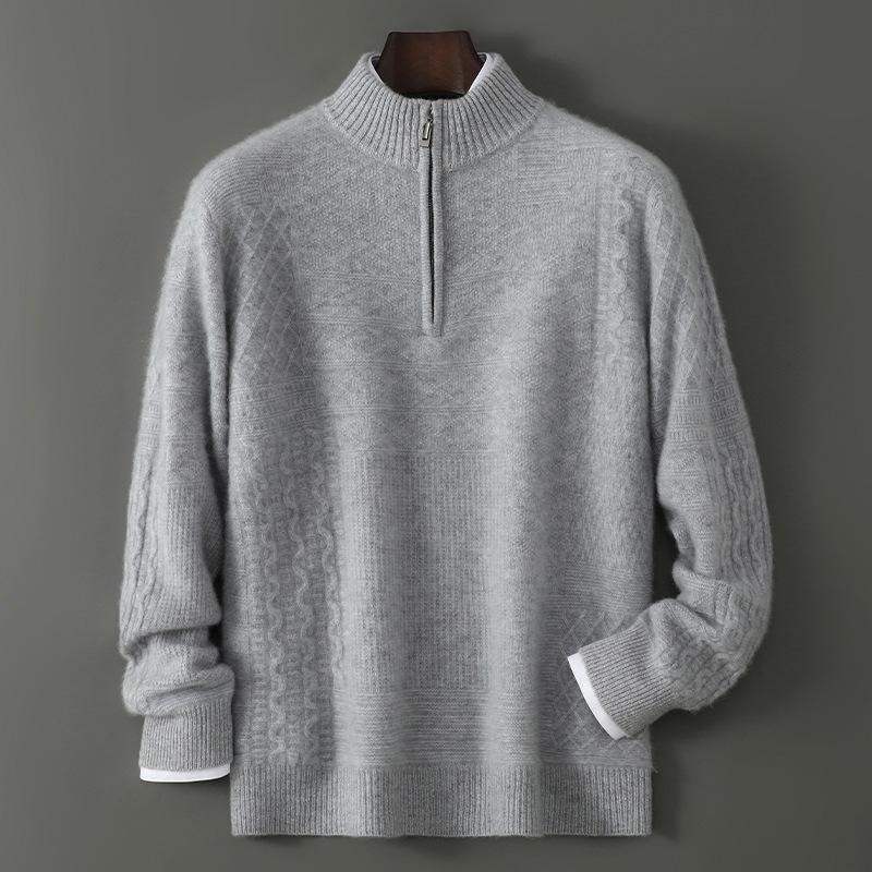 Men's Soft Half-Zip Pure Wool Sweater - Thick, Loose, Stylish Pullover for All Ages