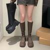 Small man fleece pleated elastic high boots muffin thick-soled thin long boots women's thin retro inverted boots long boots