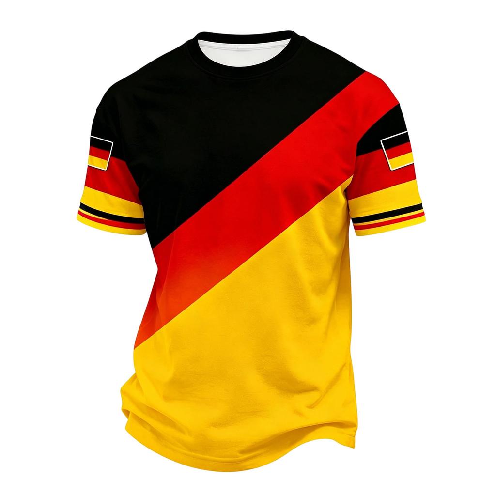 Men's Casual Printed Crew Neck Lightweight Breathable Short Sleeve Shirt Soccer Ball Graphic Germany Flag Inspired Design