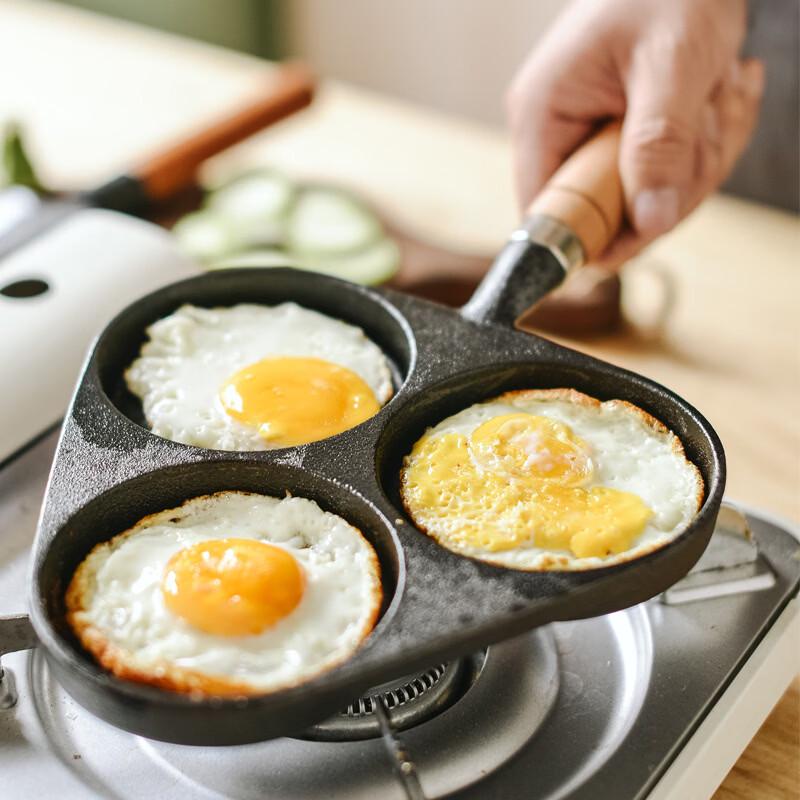 ZISIZ 3-Hole Cast Iron Egg Frying Pan
