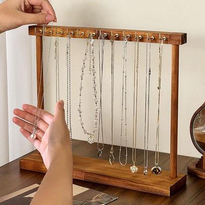 Jewelry Organizer Display Stand Solid Wood Necklace Hanging Countertop Rack For Chains Earrings Bracelets Showcase Storage Rack