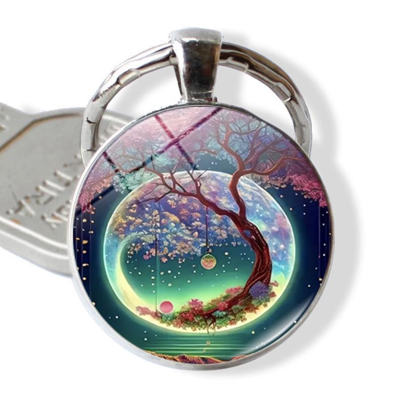 Men s Tree of Life Round Alloy Glass Keychain