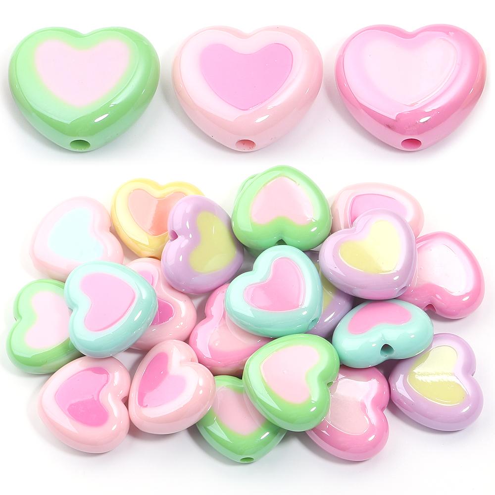 5pcs/lot Colorful Heart Acrylic Beads Big Hole Loose Spacer Beads For DIY Craft Bracelet Phone Chains Jewelry Making Accessories